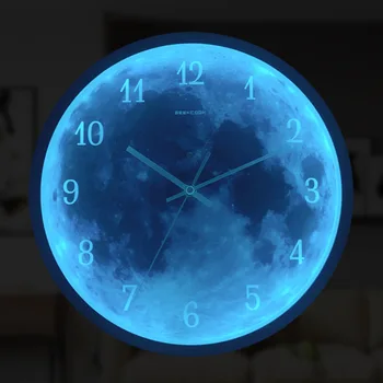 Galaxy blue moon led светлинен стенни часовници с гласов контрол, декорация на дома, стенни часовници, стенен начало декор