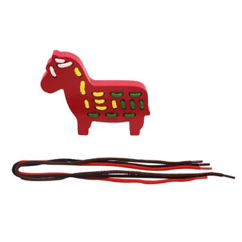 1 комплект червени животни, нанизывающих играчка на конец, настолна пъзел от дърво, дървени играчки, домашни любимци, нанизывающее Пъзели за Детето