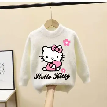 2022 Sanrio Карикатура Аниме Hello Kitty За момичета Зимни чисто Нов Пуловер, Детски Пуловер Пуловер Дебел Топъл Пуловер