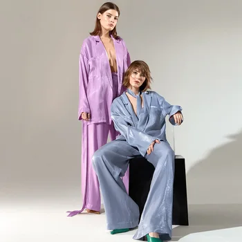 2022 Нова Дамски Пижами Цвят на цвят, с дълъг Ръкав, Модни Сатенени Панталони, Свободни Модни Дамски Комплекти дрехи за дома, Комплекти Дамско Облекло