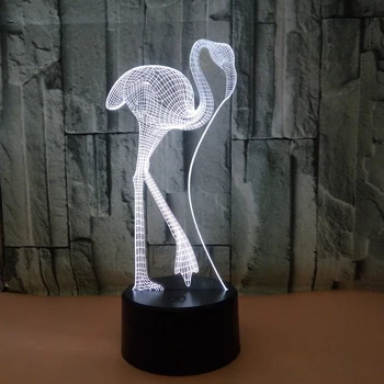 3D USB Илюзия Акрилни лека нощ Фламинго, което променя Цвета си, Сензорен екран Сензор за лека нощ за вашия интериор, Спални, Детски Led нощна светлина