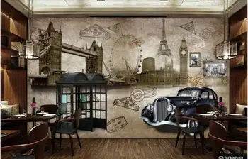 3d стенописи тапети за хола Ретро носталгия английски стил класически автомобили фон телефонна кабина начало декор живопис