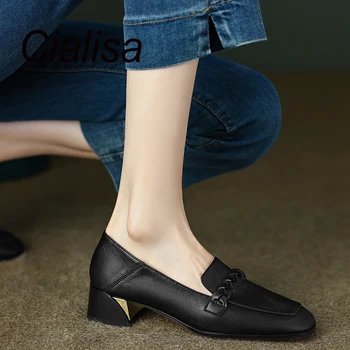 Cialisa/ Нова Дамски Обувки; Есента на Обувки От естествена Кожа с Квадратни Пръсти; Лаконичная Ежедневни Удобни Дамски Ръчно изработени Обувки на Среден Ток; цвят Черен