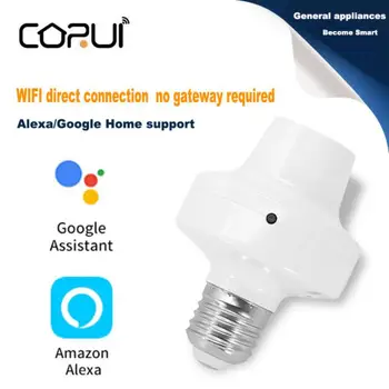 CoRui WiFi Умни Основания За Лампи Адаптер E27 LED AC90-250V Безжична Гласово Управление Сигурен Титуляр Лампи База Алекса Google Home асистент