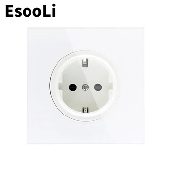 EsooLi Стъклен Панел Стенни Кристален Контакт със Заземяване 16A ЕС Стандартен Електрически Контакт 86 мм * 86 мм Изход