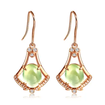 Green jade crystal скъпоценни камъни AAA циркон диаманти дълги висящи обеци за жени rose gold цвят рокля на бижута, модни бижута подаръци