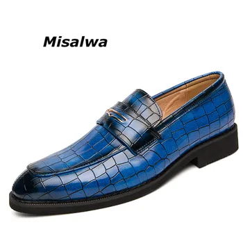 Misalwa/мъжки обувки с остър пръсти; Oxfords на сини и Червени Цветове; мъжки бизнес Лоферы за сватбена рокля в Италиански Стил; ежедневни обувки за шофиране; 38-48