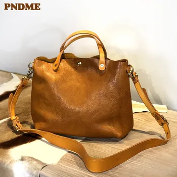PNDME висококачествена и луксозна дамска чанта от естествена кожа, градинска ежедневни модерна мека женска чанта-месинджър от естествена телешка кожа