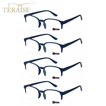 TERAISE Сини леки очила за четене за жени/Мъже - 4 чифта очила за четене с пружинным тръба на шарнирна връзка, намаляват умората на очите, белите дробове, модни