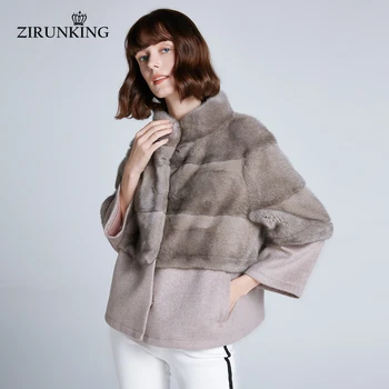 Zirunking 2020 натурална норковая палто, свалящ се вълнена кърпа зимна топла дамски модни връхни дрехи от естествена дупки за дама топла вълнена Z201