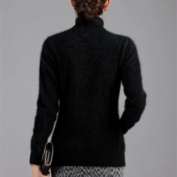 Зимни женски пуловер, вязаный пуловер с висока воротом, женски обикновен мек топъл пуловер с дълги ръкави S-XXL