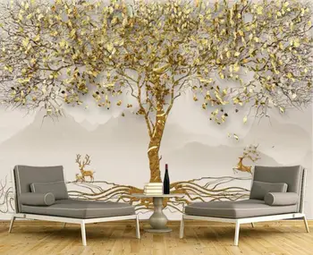 Индивидуални 3D тапети стенопис сусальное злато гора лосове пейзаж ТЕЛЕВИЗИЯ фон монтиране на украса модел