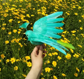истинският живот на пяна и перо от птица модел за симулация на крилата на зелената птица градинска украса около 22x30 см