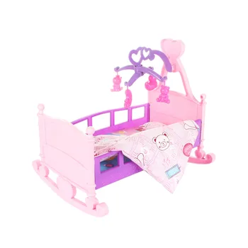 Куклена Къща, Мебели за спални, Детски Играчки Розова дрънкалка кукла люлката на легло Къща, Мебелни Аксесоари Кукла Реборн легло набор от Игралната къща