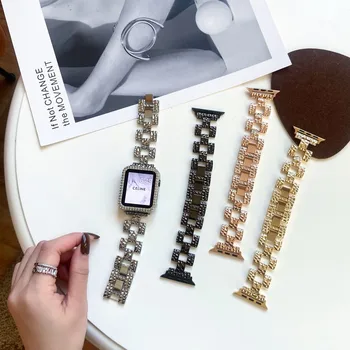 метална каишка за Apple watch band 7 Гривна за iwatch series 7 41 мм 45 мм диамантена каишка за часовник за жени