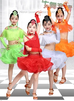 Нова Рокля За Латино Танци За Момичета, Дрехи За Изказвания, Професионално Топката Испанци Рокля С Пискюли, Дрехи За Сценични Танци За Деца