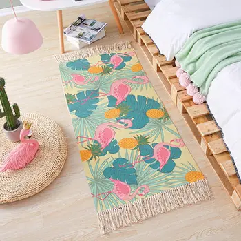 Скандинавски килим с Фламинго Правоъгълно Прикроватное Одеяло, изработени От памук и Лен, ръчно, Машинно пране