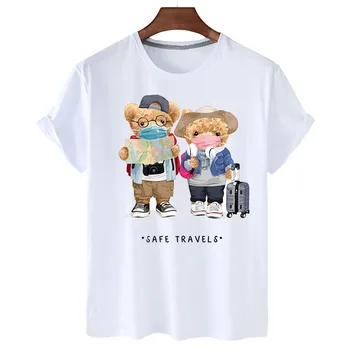 Тениска с туристическа мечка от 100% памук, дамски лятна тениска с къс ръкав 2022, дамски модни тениска Унисекс тениска с кръгло деколте, S-4XL