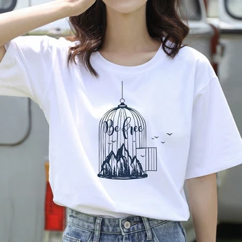 Тениски с графичен дизайн на тениска на тема опазване на околната среда, бели Блузи, ежедневни Проста къса Риза в стил Харадзюку, дамски дрехи