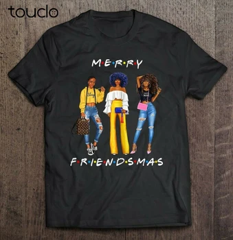 Черни Момичета с Естествена Коса Весели Приятели Коледа Графична Ежедневни Тениска унисекс